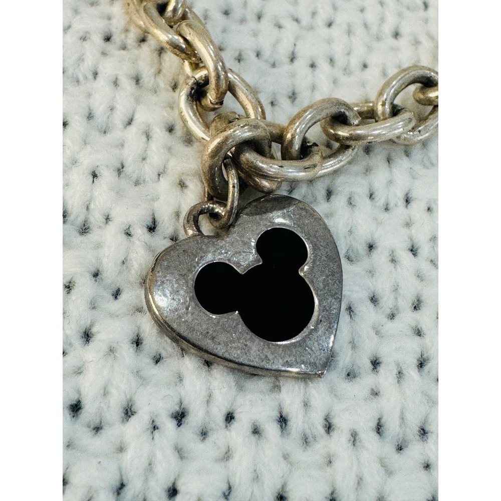 Disney Mickey Mouse Initial S Heart Charm Bracelet Silver Tone 7.25"